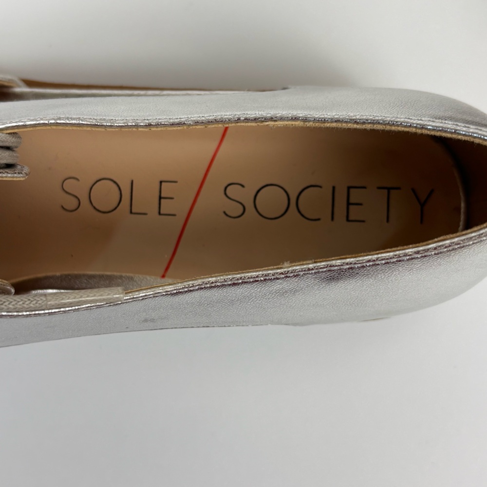 Sole Society Cobain Cutout Oxford Shoes Metallic Classic Flats Silver Size 8 - Picture 13 of 14